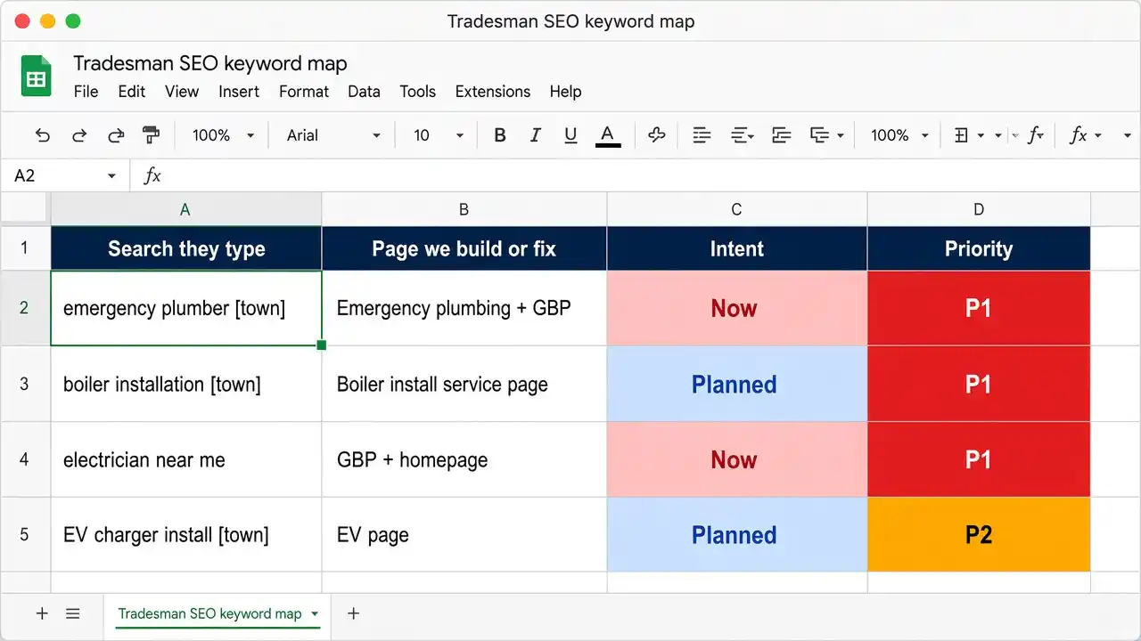 SEO for Tradesmen: Rank on Google, Get Booked Jobs, Stop Paying Lead Fees 30 Keyword and page template for SEO for Tradesmen by Sorted ROI on sortedroi.com website