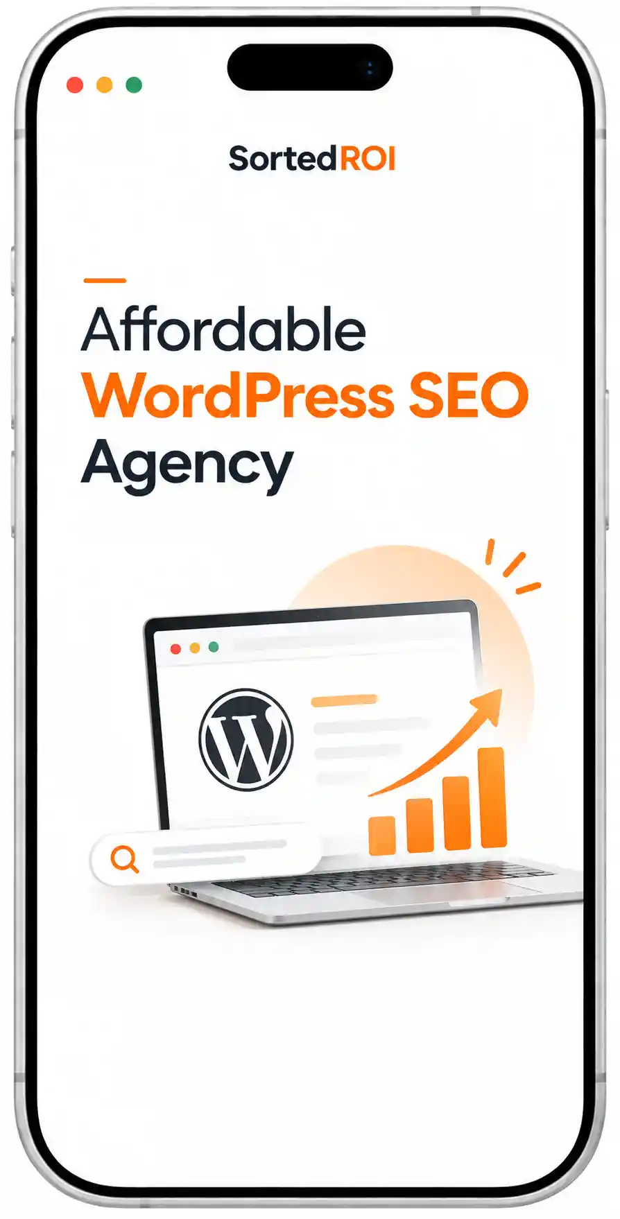 Marketing agency Sorted ROI's hero image for their service page about Affordable WordPress SEO Agency on their sortedroi.com website