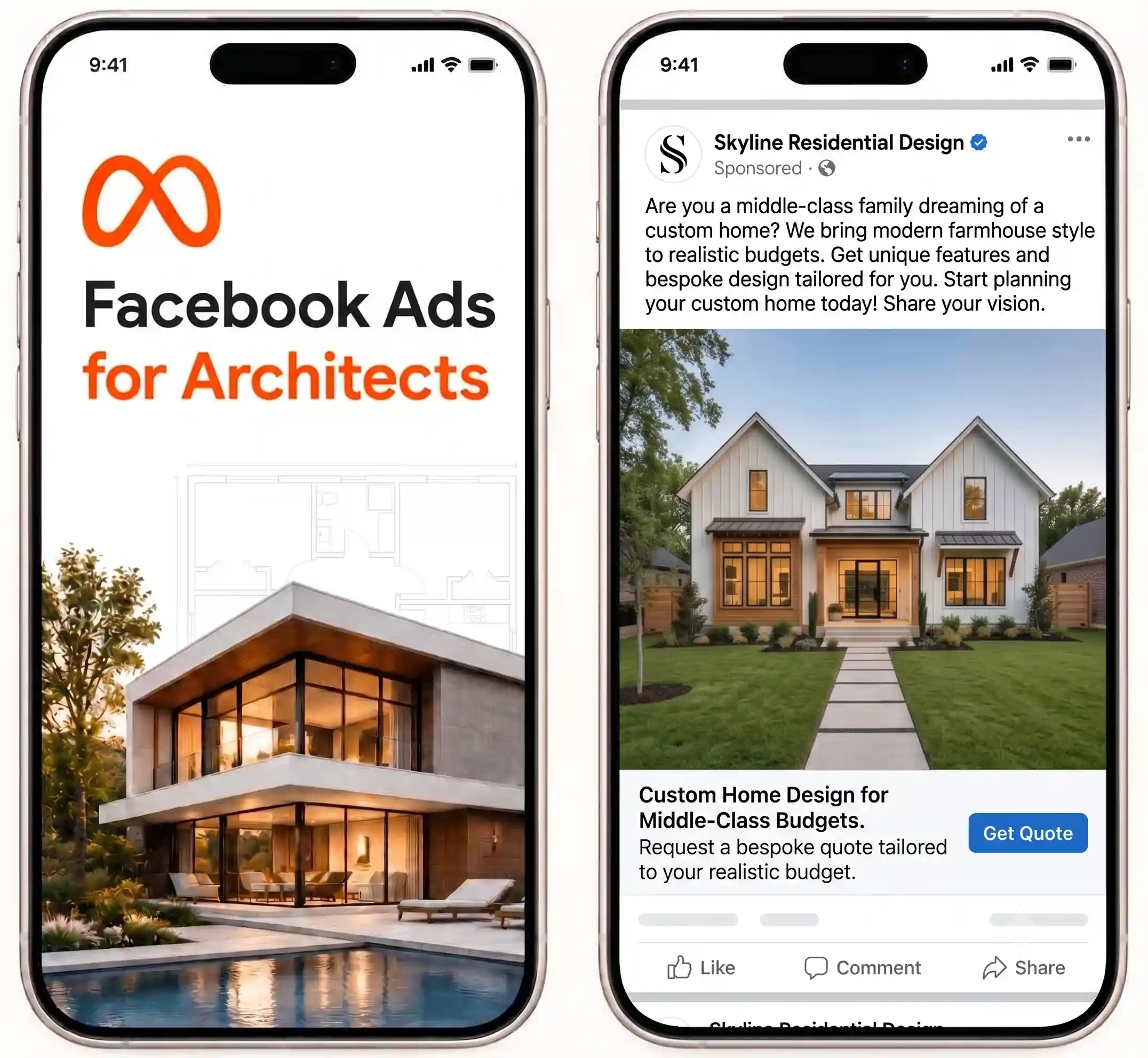 Marketing agency Sorted ROI's hero image for the service page about Facebook Ads for Architects on sortedroi.com website