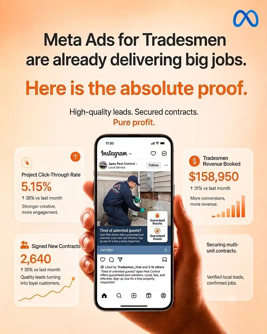 Marketing agency Sorted ROI's hero image on the service page about Facebook Ads for Tradesmen on sortedroi.com website