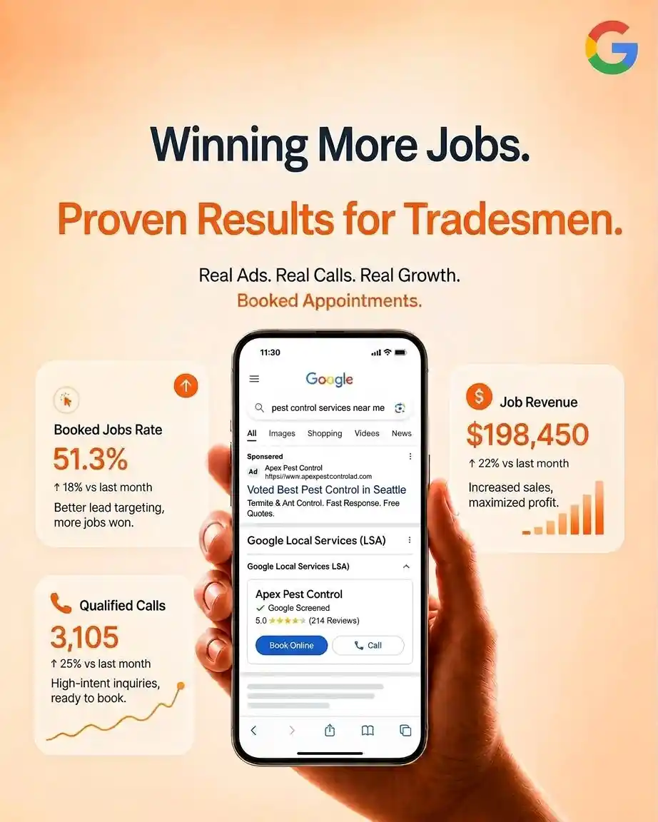 Marketing agency Sorted ROI's hero image on the service page about Google Ads for Tradesmen on sortedroi.com website